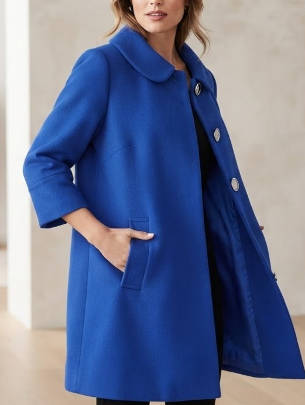 Carmen Marc Valvo Royal Blue Swing Coat Statement Jacket Small Retro - Flawed